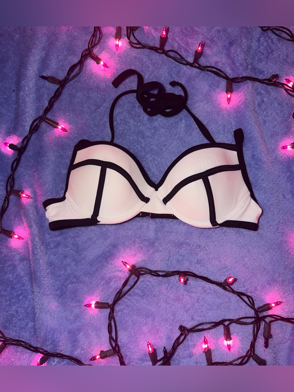 Xhilaration Black and White Trim Push-Up Bikini Top